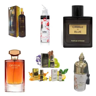 Fragrance World Ophylia Legend + Fragrance World Canale Di Blue Parfum Intense + 3 μίνι αρωματικά έλαια + My Perfumes Lustrous Collection Dress Up Women + Otoori Oud + My Perfumes Haisum by Arabiyat 