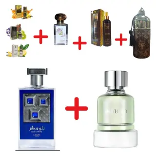 Lattafa Blue Sapphire + Fragrance World Invicto + Otoori Jameela + My Perfumes Waseemah + Otoori Oud + 3 μίνι αρωματικά έλαια